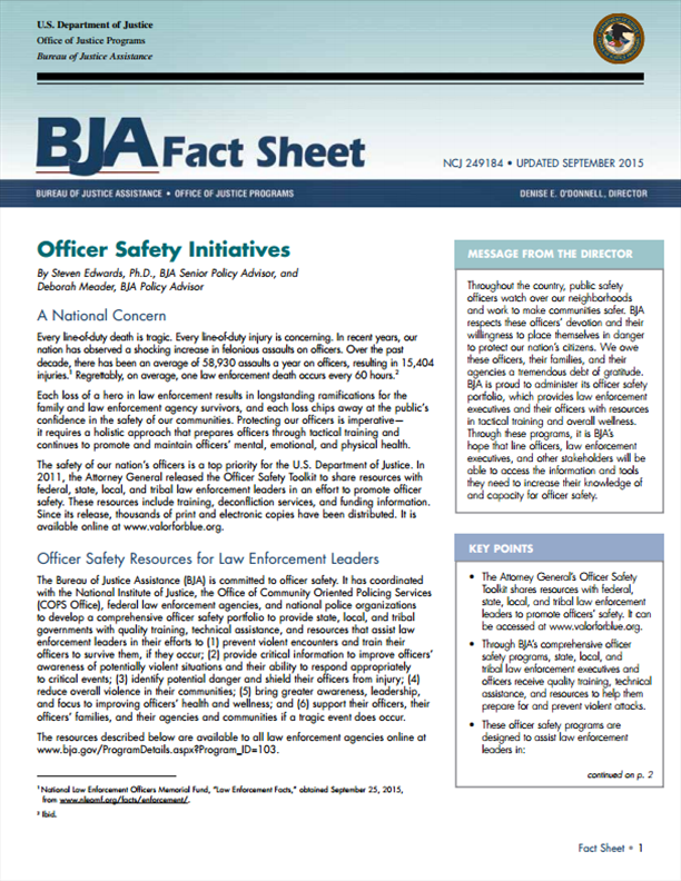 Officer Safety Initiatives BJA Fact Sheet PSP Clearinghouse